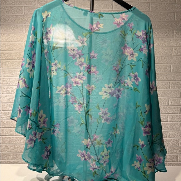 Susan Graver Teal Floral Blouse - Picture 3 of 3
